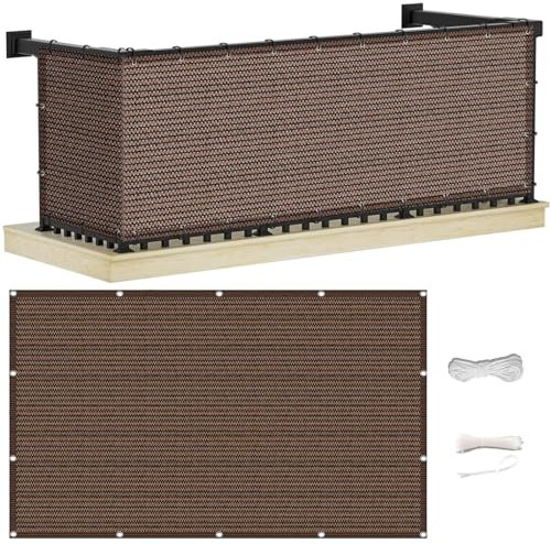 Brise Vue Balcon 1.05 x 4 m Protection Contre Le Vent et Le Soleil Filet de Clôture en Maille Bâche de Balcon Brise-Vue avec Attaches de Câbles pour Terrasse, ‎Marron