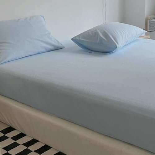 Calefee Boxspringbett 200x220 Spannbettlaken, Betttuch ohne Kissenbezug Polyester Einfarbig Blau