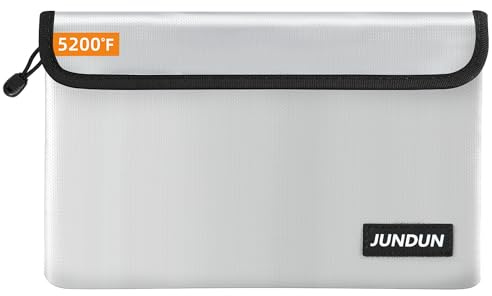 JUNDUN Feuerfeste Dokumententasche (27 x 17 cm, 5200 °F), 8-lagig verdickte wasserdichte und feuerfeste Geldtasche, feuerfeste Aufbewahrungstasche mit Reißverschluss für Geld, Reisepass,Akte (Silbern)