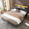 LTGB Ottoman Upholstered Bed with LED Lighting, Double Bed-4ft6 (135 * 190cm), Hydraulic Storage Bed with Shelves, Drawers and Storage Compartments, Stowable Foam Headboard, with Steel Frame, Grey