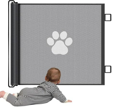 Griglia di protezione della porta per cani, rete allungabile, con funzione di bloccaggio, accessorio per animali domestici per giardino, bagno, cameretta dei bambini, sala giochi, cucina, camino