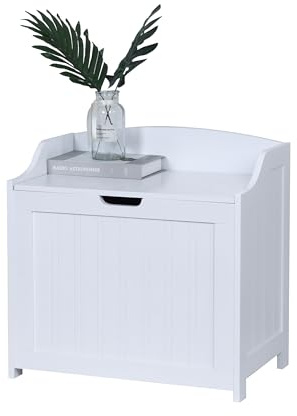 Cofre para Ropa Relaxdays, 80 l, para Ropa Sucia, Ropa de Cama y Juguetes, Cofre de Almacenamiento con Tapa, MDF, Blanco