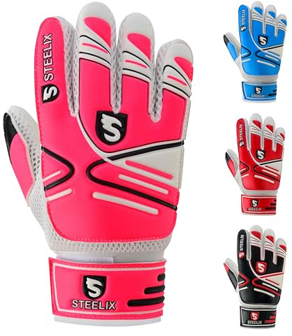 Steelix Junior Football Goalkeeper Gloves for Boys, Kids, and Youth Soccer Goalie Gloves with Super Grip Palms and Durable Protection