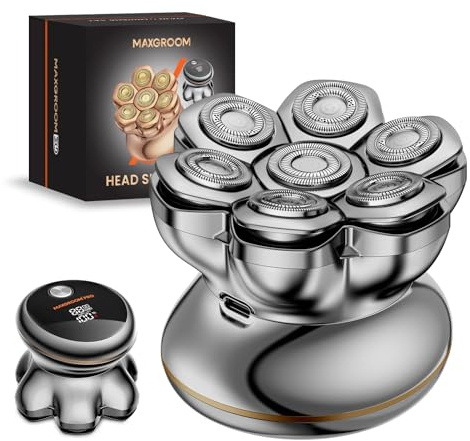 MAXGROOM 2026 Pro Rasoir Électrique Crâne pour Homme, Édition Argent, Tête Magnétique 7D, Moteur 8800 tr/min, Autonomie 140 min, Charge USB-C, Étanche IPX7, Rasage à Sec ou Humide