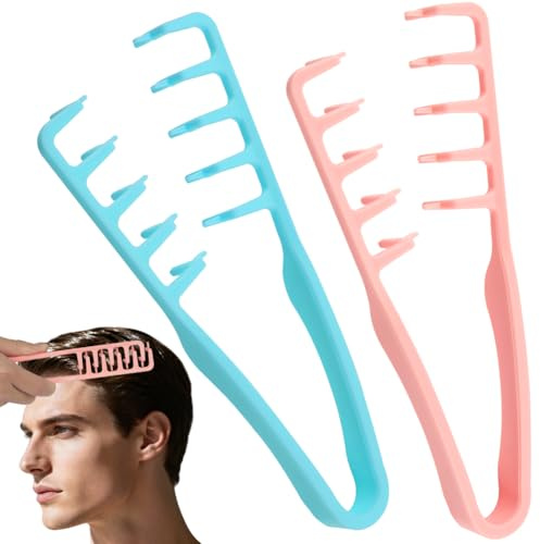 AYBUY Styling kam, texturkam med breda tänder, volym lockkam, naturliga lockar, hårkam, strukturkam, stylingkam med texturkam för Bangs seam grooming, sömvård (rosa blå)