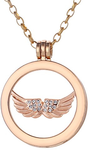 Morella Halskette Damen Gold 70 cm Edelstahl mit Anhänger und Coin 33 mm in Schmuckbeutel Engelsflügel