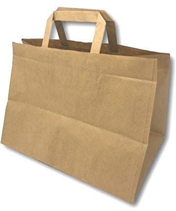 UNIVERS GRAPHIQUE 25 Sacs Papier Fond Large Kraft Marron écru avec poignée 15 litres Largeur 32 cm, Hauteur 27 cm, Soufflet 21- Sac Cabas à Anse Plate Solide, résistant Papier 70g