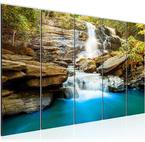 Runa Art Wandbild XXL Wasserfall Wohnzimmer Schlafzimmer 200 x 80 cm Bunt 5 Teilig - Made in Germany - 024555a