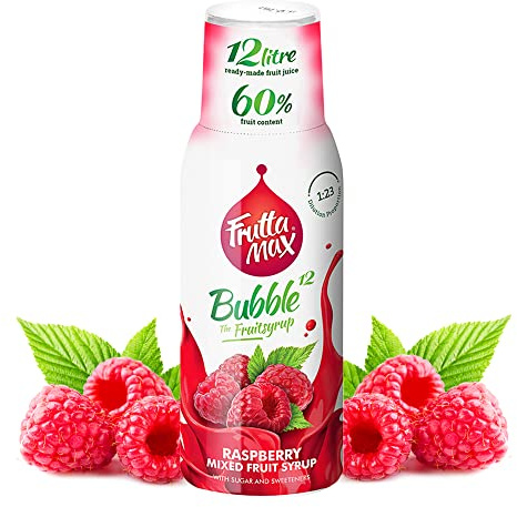 FruttaMax - Concentrado de jarabe de frutas | Menos azúcar | con un 60% de contenido de fruta | adecuado para máquina de refrescos 500ml (Frambuesa)