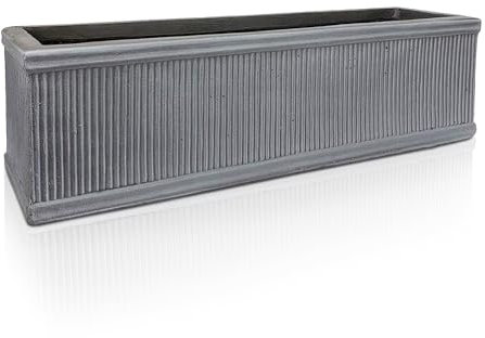 IDEALIST 70cm Planter | Leaden Grey Ribbed Reinforced Stone Garden Window Box | Windowsill Planter | Rectangular Plant Pot with Drainage Holes H23 L70 W23 cm, 22 litres
