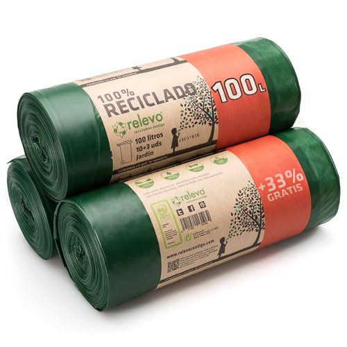 Relevo sacs poubelle avec poignées, très résistant 100 L, 30 pièces