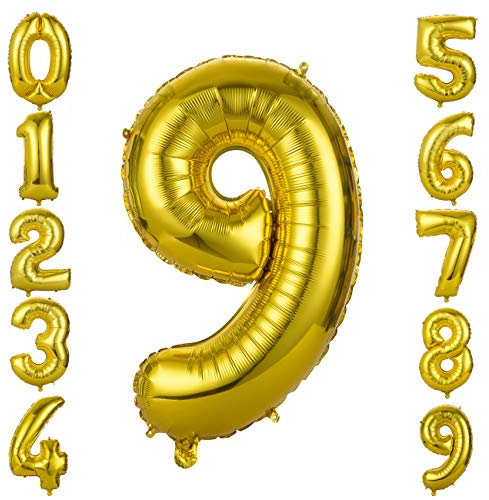 GWHOLE Ballon Géant 86 cm Ballons Gonflable Anniversaire Décoration Or Doré Chiffre 9