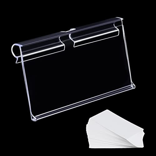 80pcs Plastic Label Holder Retail Sign PVC Clear Shelf Label Holder on Hook (Includes 100 Pieces Label Inserts) (1.65H*3.15L inch / 4 * 8 cm)