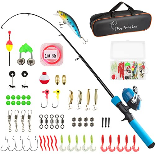Kids Fishing Pole Kit, 59'' Telescopic Rod and Reel Beginner Combo with Spincast Reel,Tackle Box, Carrier Bag,Fishing Gear for Boys,Girls, Toddler,Youth