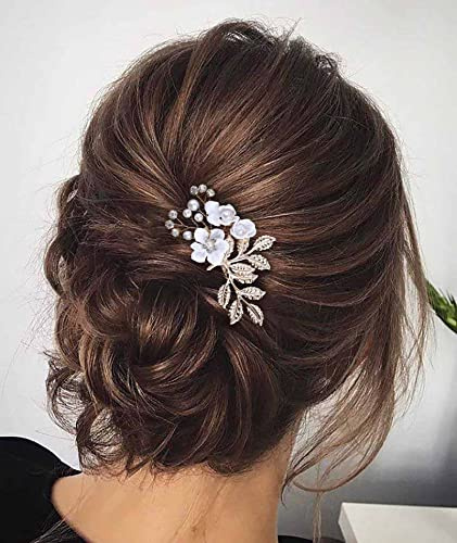 Wendalern Peine Del Pelo De Cristal La Boda La Novia Perla Peine Del Pelo De La Flor De Diamantes De Imitación Peine De La Hoja De Oro Postizo Accesorios Para El Cabello Para Las Mujeres Y Las Niñas