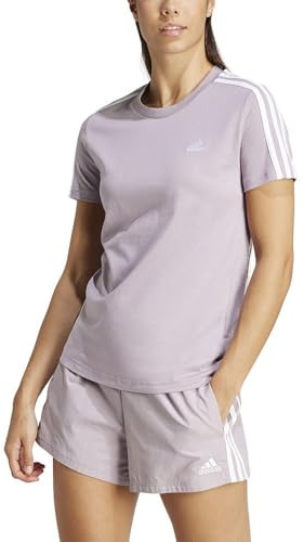 adidas Mujer Essentials Slim 3-Stripes tee, preloved Fig/White, XS