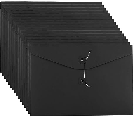 16 Stück Dokumententasche a4 Mappe Kraftpapier Mappen Dokumententasche Kraftpapier Briefumschläge Dokumente 310*235mm Verdickt Umschläge Organisation mit Externe Taste Wickeldichtung Design (Schwarz)
