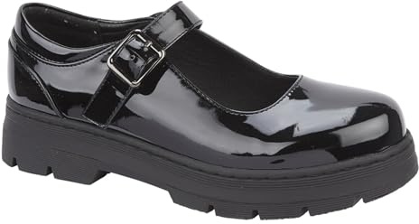 A2Z 4 Kids Back to School Girls Scallop Bar Shoes PU Leather Mary Jane - SCH Shoes Quebec Black 3 UK