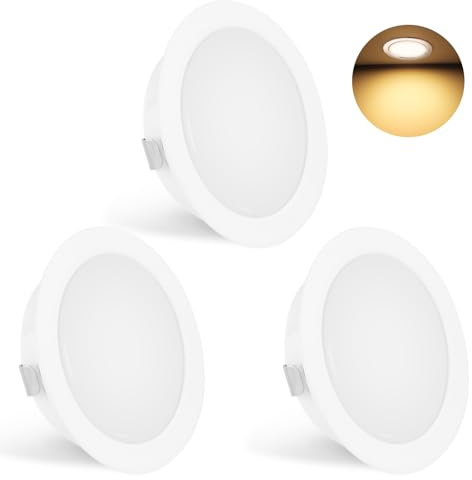 YindaLux 3er Set LED Einbaustrahler 230V 3W 3000K Warmweiß, LED Spot Ultra Flach 300LM Bohrloch 55-58mm und 15mm Flache, IP44 Möbeleinbauleuchte Einbauspots für Spiegelschrank, Weiß