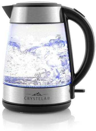 ETA Glas-Wasserkocher Crystela II I 1.7 Liter I 2200 Watt I Kontakt System STRIX I Automatische Abschaltung I Beleuchtung