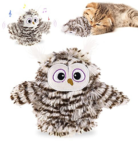 GNKatze Interactive Flapping Wings Owl Cat Toys,Bird Sound Catnip Toys for Cats,Rechargeable 3 Vibration Modes Indoor cat Toy,for Prevent Boredom