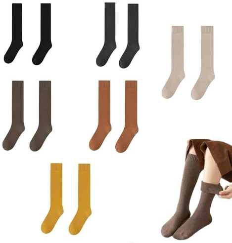 VPVMUKLRDK Calcetines Termicos Mujer hasta la Rodilla, Calcetines Termicos Mujer, Cálido Gruesa de Punto Calcetines, Calcetines Largos de Invierno Esponjosos (6 Pairs)