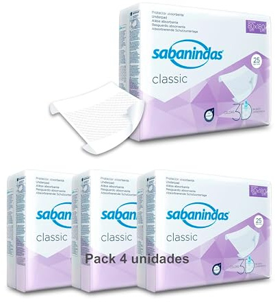 Indas - Salva Camas Sabanindas - Pack 4 Paquetes de 25 Protectores de 80 X 180 - Protectores Absorbentes, Ideal para Incontinencia, Confort y Seguridad - Libre de Látex
