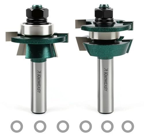 Knoweasy Shaker Style Rail and Stile Router Bit Set with 1/2 Inch Shank, Professional Carbide Tongue and Groove Cutters for Cabinet Doors and Woodworking Projects, Includes Matching Profile Bits