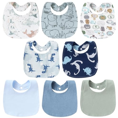 PIWOSGOL 8 Pezzi Bavaglini Neonato Cotone,Bavaglino Neonato Impermeabili Bavaglini Pappa Morbidi Super Assorbenti Bavette Neonato per Bambini e Bambine da 0 a 3 Anni