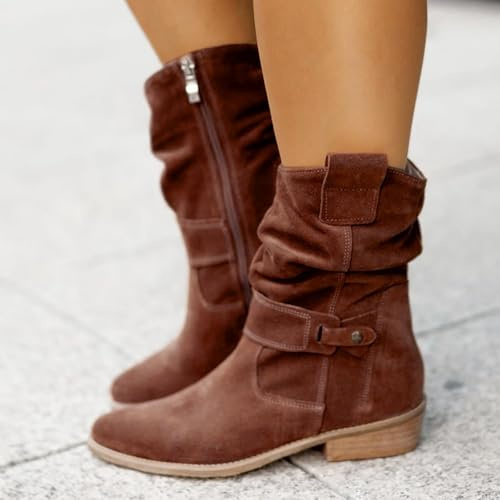 Générique Bottes Cowboy Femme,Boots Femme,Bottines Femme,Botte Cowboy Femme, Bottes en avec Fermeture Éclair Plissées Bottes Basses Bottines Courtes Chaussures d'hiver Boots,Bottes Western Femme