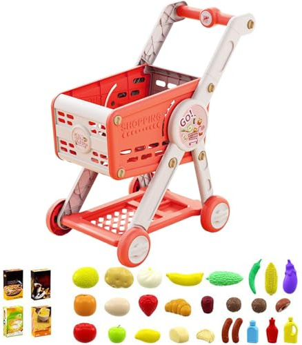 Générique Chariot de Courses Jouet,Panier Course Supermarché Jeu d Imitation - Accessoires Épicerie pour Tri Apprentissage Jeu d'Imitation Enfant 1-3 Ans et Plus