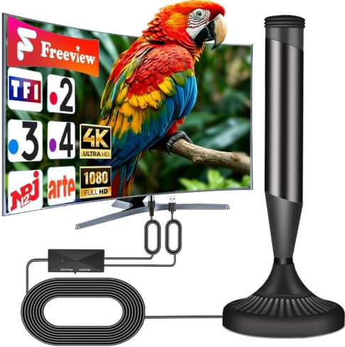 Antenne TV Intérieur Puissante, Omnidirectionnel 360° Base Magnétique