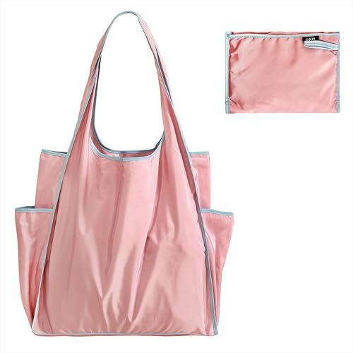 Qzakce Borsa Spesa Pieghevole per Donne Ragazze Grande Borsa Della Spesa Riutilizzabile Shopping Tote Bag Lavabili Morbida e Leggera Borsa Shopper per Shopping, Viaggi, Gite, Rosa