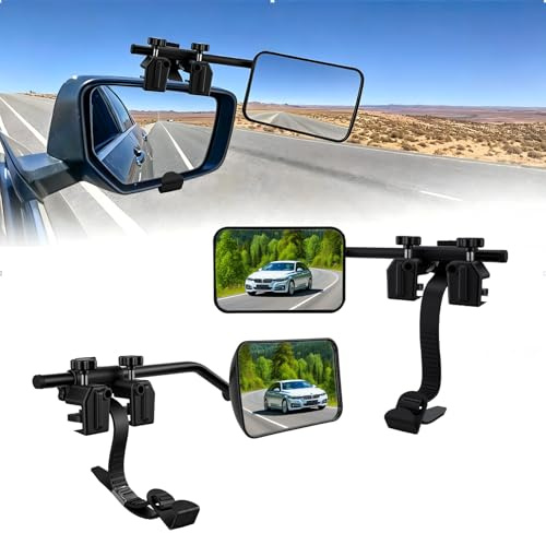 Specchietto per roulotte e auto, 2 pezzi, con morsetti, girevole a 360° e pieghevole, stabile e resistente alla pioggia, specchietto per rimorchio per roulotte, roulotte