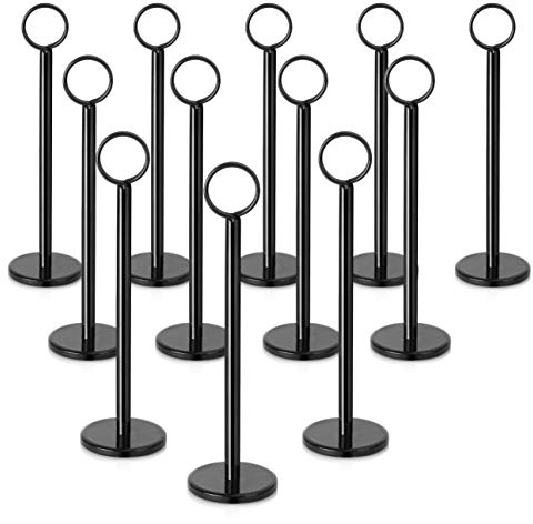 New Star Foodservice Ring-Clip Table Number Holder / Place Card Stand, 8 Inch, Black Finish, Set of 12