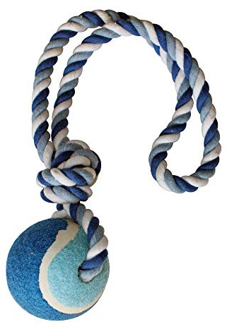 CROCI Corde avec Nœud et Balle pour Chien Bleu Clair M/6X40 cm