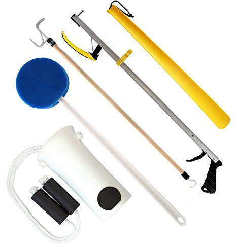 RMS 5-Piece Hip Kit with 26” Reacher, Sock Aid, Dressing Stick, Bath Sponge & Shoe Horn Long-Term Orthopedic Daily Living Aids for Chronic Hip, Knee & Mobility Limitations