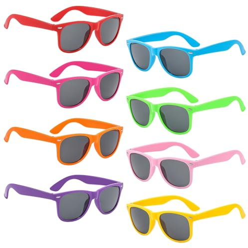 Pibupibu 8 Pack Kids Neon Colors Party Favor Supplies Unisex Sunglasses, Mix