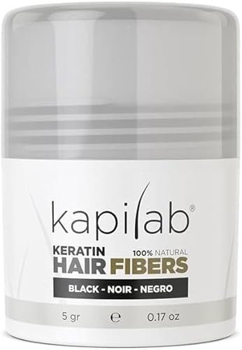 Kapilab Fibras Capilares - Disimula la falta de Cabello al Instante – Microfibras en Polvo de Queratina para Hombres y Mujeres - Tapa la Calvicie de forma Natural - 5gr - Negro