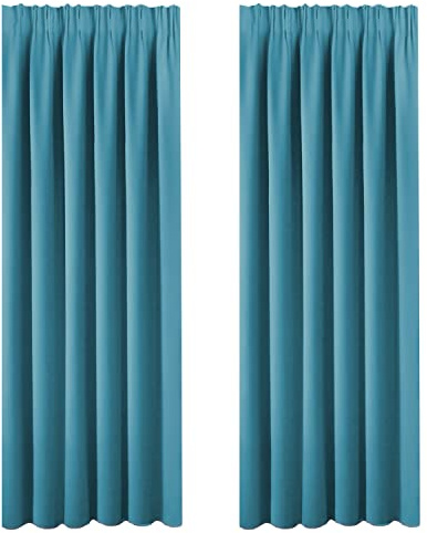 BellaHills Super Soft Solid Thermal Insulated Pencil Pleat Blackout Curtains for Girls, Including Two Matching Ties,66x90Drop(168x229cm), 2 Panels, Turquoise Blue