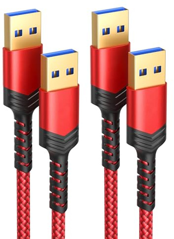 JSAUX USB 3.0 A Male to Male cable, [2-pack/1M+2M] SuperSpeed Data Transfer Cable Gold Plated Compatible with External Hard Drive, WD My Cloud, DVD, Laptop Cooler and Blu-ray Disc Player, etc - Red