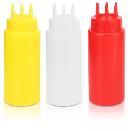 Agatige 3 Stück 3-Loch Gewürz Squeeze Bottle, 16Oz Kapazität 7x20cm/2.8x7.9in (D x H) Leere Squeeze Sauce Flaschen 500ml Gewürzspender mit Deckel für Salat Dressing Saucen Ketchup Öl Honig