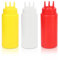 Agatige 3Pcs 3 Hole Condiment Squeeze Bottle, 16Oz Capacity 7x20cm/2.8x7.9in (D x H) Empty Squeeze Sauce Bottles 500ml Condiment Dispenser with Lids for Salad Dressing Sauces Ketchup Oil Honey