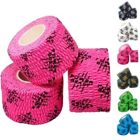 Power Beast 3x Tape Cross Training, Bendaggio Coesivo, 3 Rotoli Bendaggio Adesivo Elastico, Hook Grip Tape, Nastro per Sollevamento Pesi, Cotone Elastico, Resistente al Sudore. (Rosa)