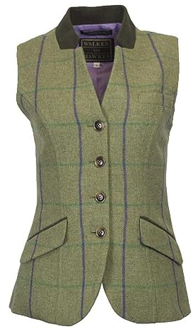 WALKER AND HAWKES - Gilet da Donna Derby Tweed Margate - Salvia con Strisce Viola - 42