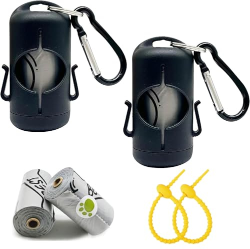 Dog Poop Bag Holder with Leash Clip, Adjustable Strap & 2-Side Hooks for Used Dog Waste Bags (Black)