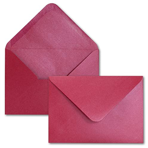 50x DIN C6 Briefumschläge, Dunkelrot mit Metallic Effekt, 114 x 162 mm, 90 g/m², beidseitig beschichtet mit Perlmutt-Effekt, Nassklebung, für Einladungen, Geburtstag, Taufe