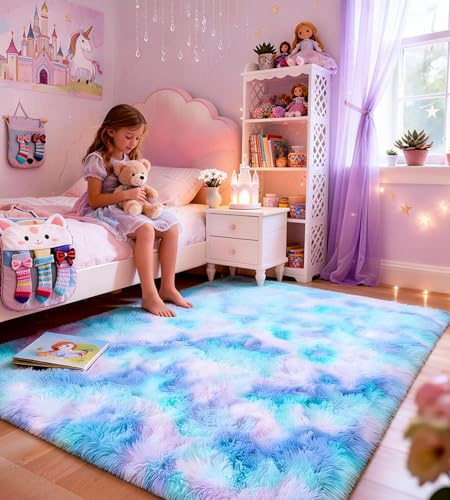 ROHATIM Alfombras Salón Grandes Pelo Largo Alfombra Habitación Dormitorio Lavables Alfombra Antideslizante Muy Suave para salón o Dormitorio, Alfombra esponjosa de Cama(Azul púrpura,120 x 160 cm)