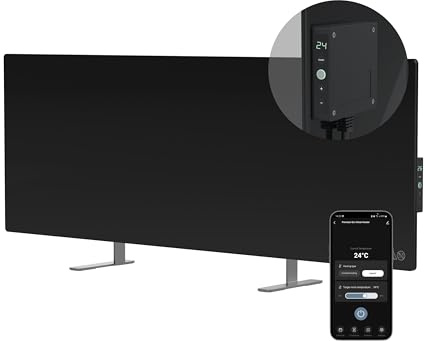 AENO Smart LED Stufa Elettrica Infrarossi, Risparmio Energetico Riscaldatore 700W, Montaggio a Parete e o Autoportante, Vincitore del Reddot 2023 Nero