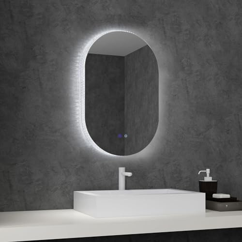 kleankin Espejo de Baño con Luces LED 81x51 cm Espejo de Pared con 3 Colores Ajustables Decoración Acrílica Función Antivaho Interruptor Táctil IP44 Horizontal o Vertical Plata